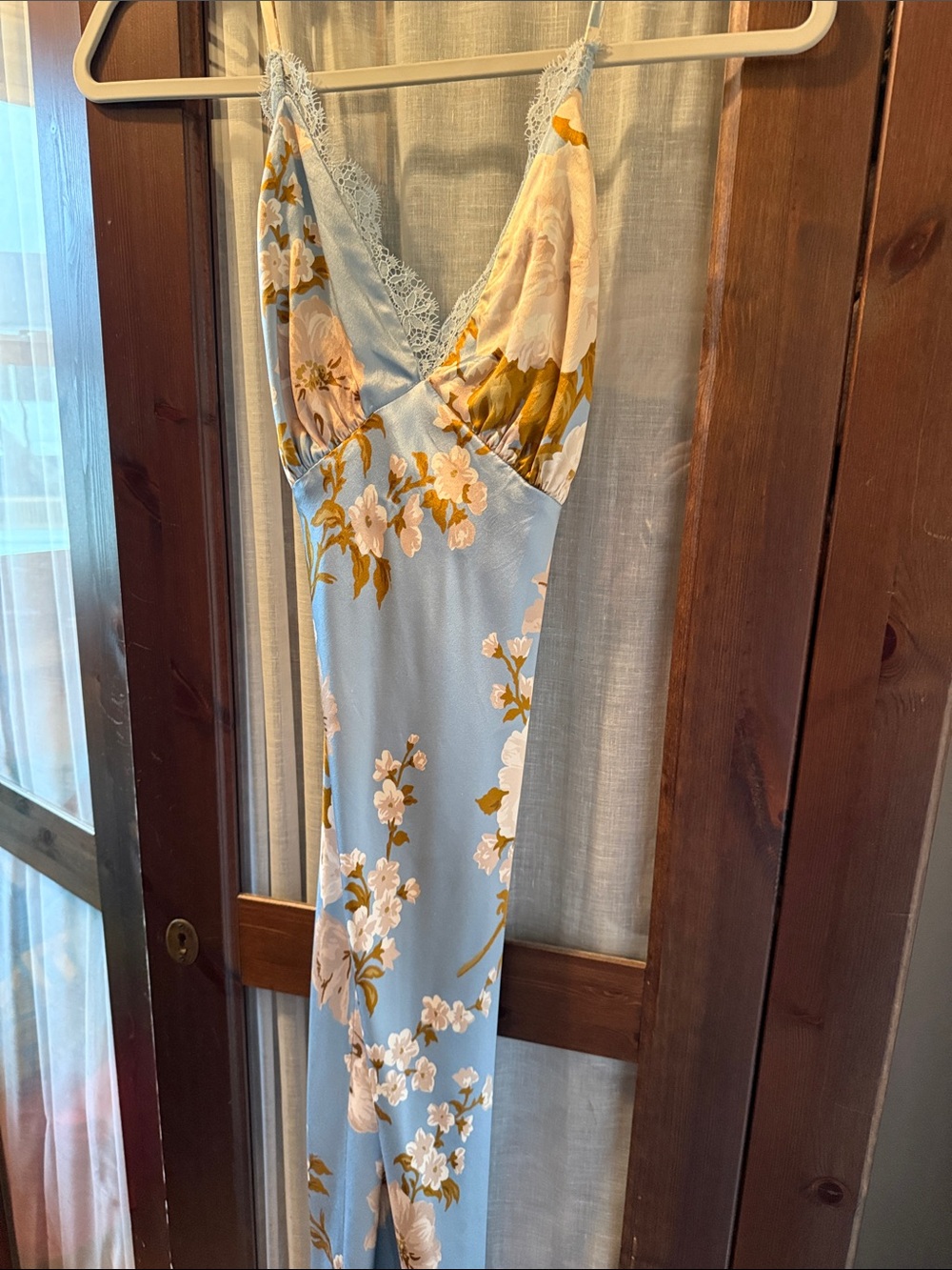 Reformation Light Blue Floral Satin Maxi Slip Dress - Picture 3 of 4